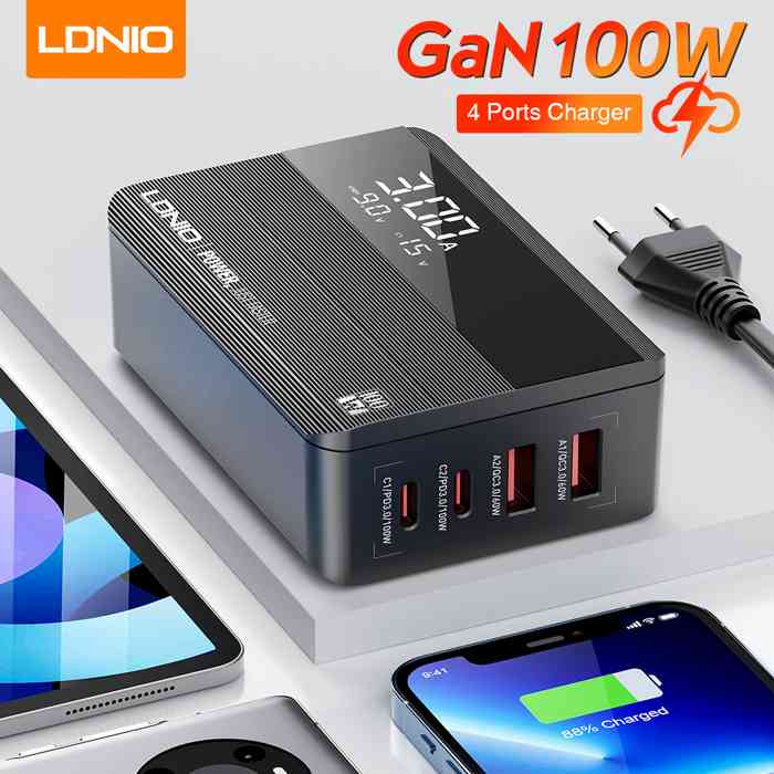 LDNIO A4809C GaN 100W USB-C Fast Charging 4 Port Adapter Wall...